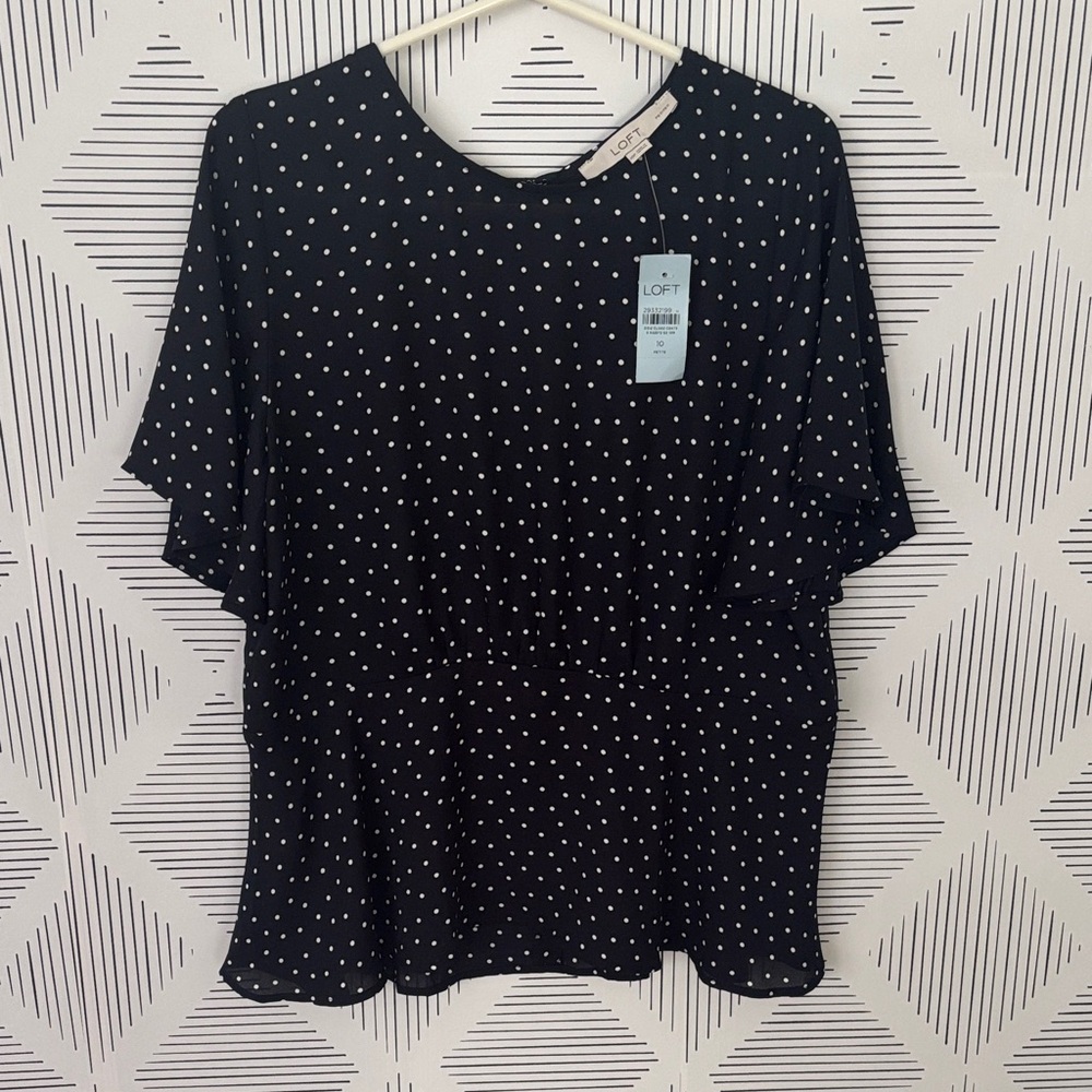 TRENDING! Navy and White Polka Dot Blouse, Beautiful Blouse Year Round! NWT